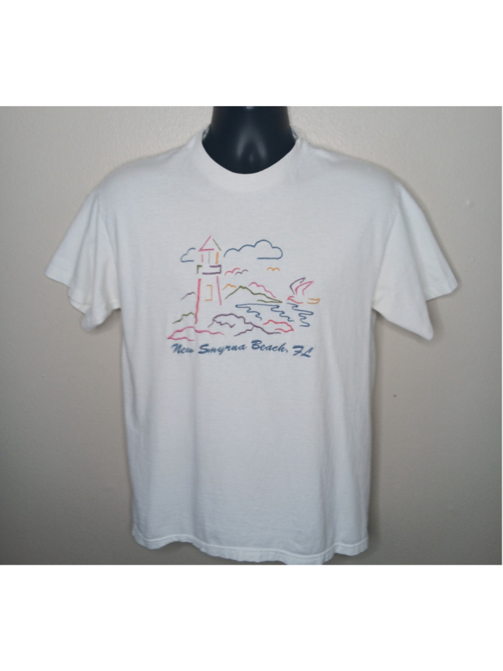 VTG 90s Smyrna Beach Florida Adult Medium T-shirt Single Stitch White Tee USA